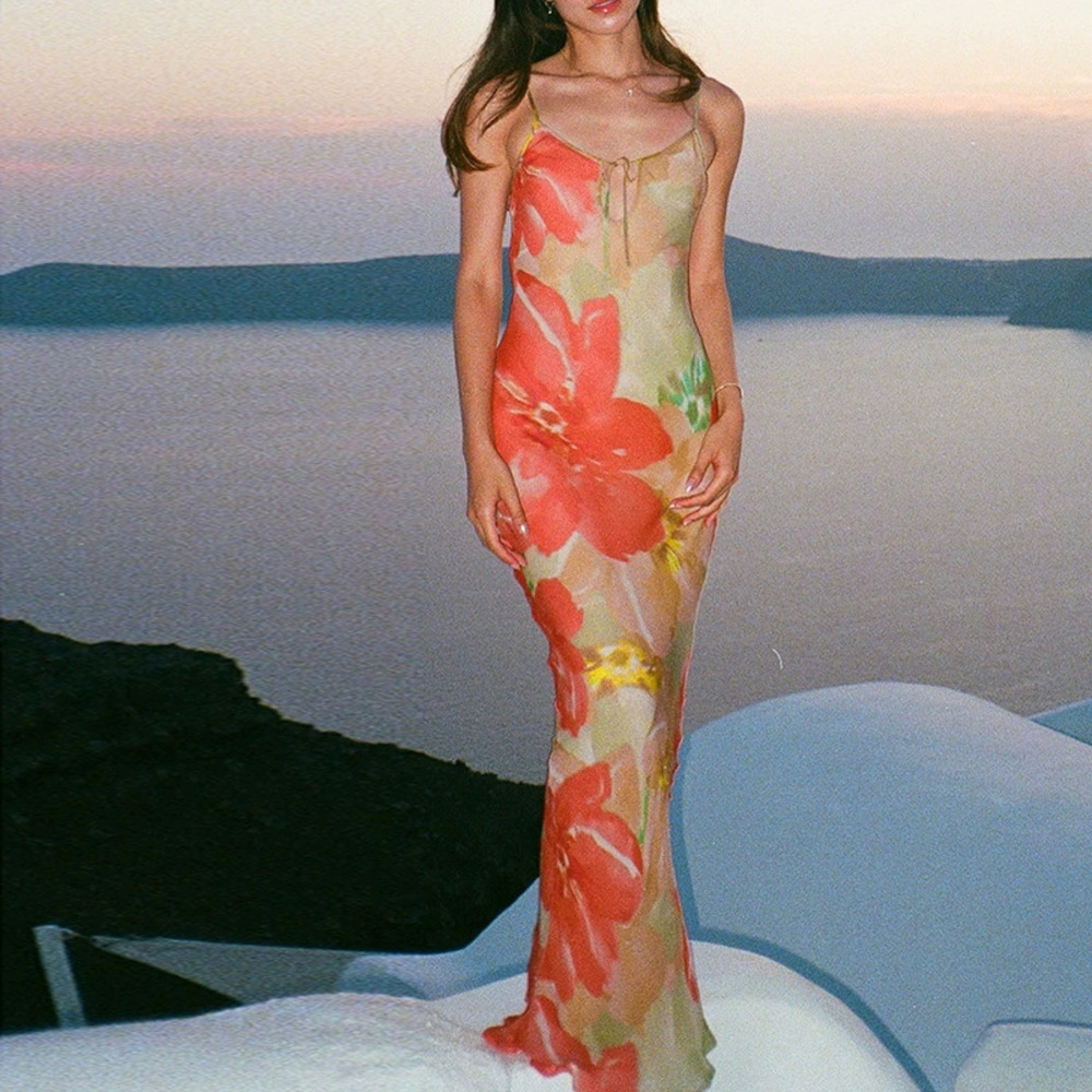 ZARA Printed Tie Strap Cutout Vacation Sling Dress Sexy Mermaid Summer Dress